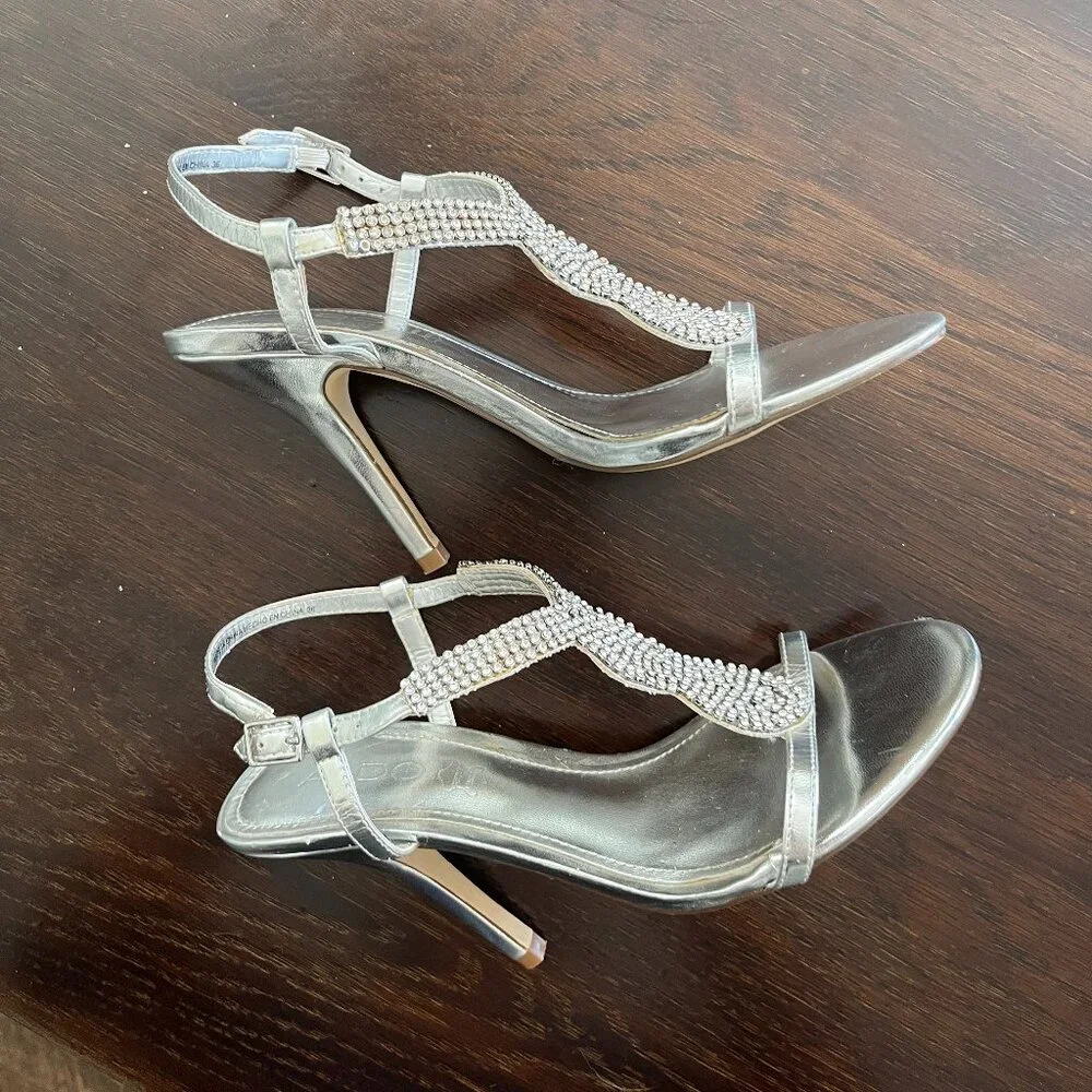 ALDO Embellished Sparkly Silver Rhinestone Strappy Heels Size 6